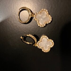 Fleur di lis white opal with rhinestone earring